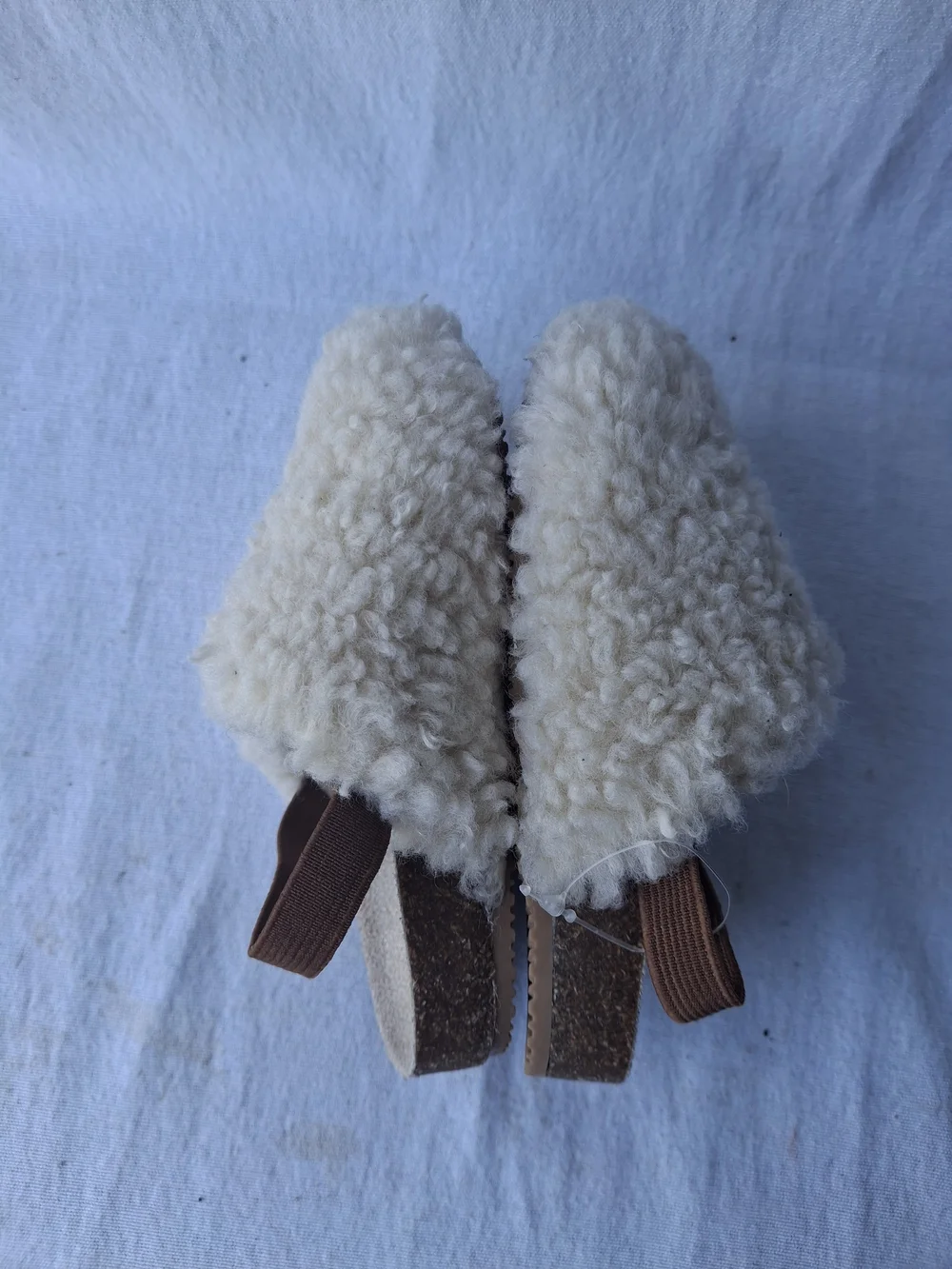 Carter's Cream Shearling-Style Kids Slip-On Sandals with Brown Strap